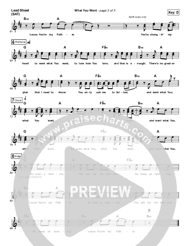 What You Want Lead Sheet (SAT) (Tenth Avenue North)