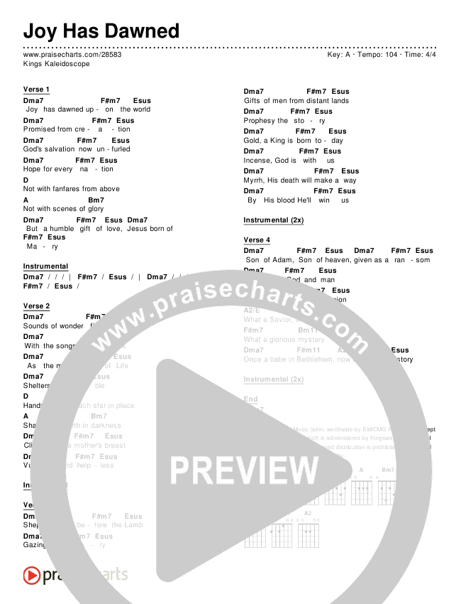 Joy Has Dawned Chords & Lyrics (Kings Kaleidoscope)