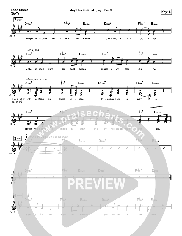 Joy Has Dawned Lead Sheet (SAT) (Kings Kaleidoscope)