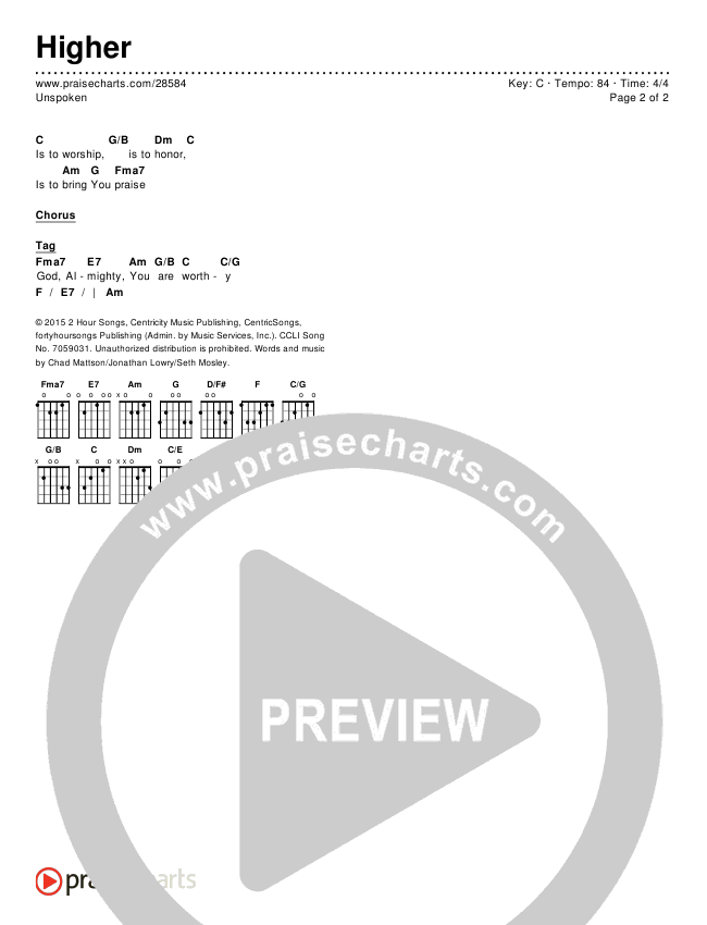 Higher Chords & Lyrics (Unspoken)