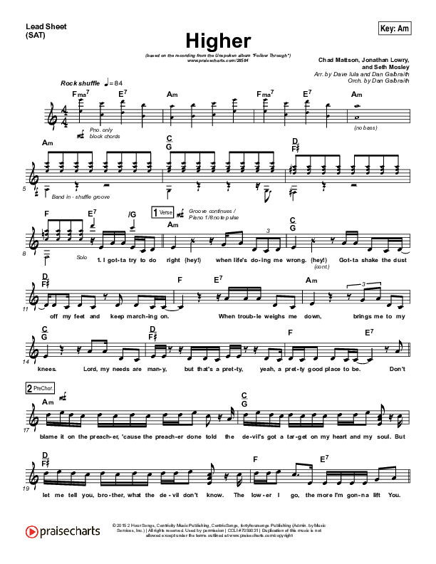 Higher Lead Sheet (SAT) (Unspoken)