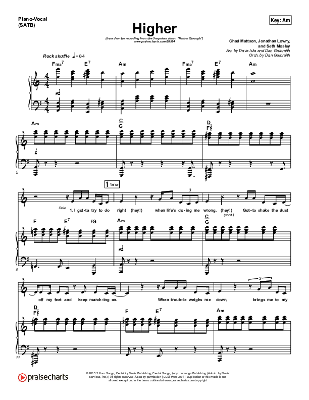 Higher Piano/Vocal (SATB) (Unspoken)