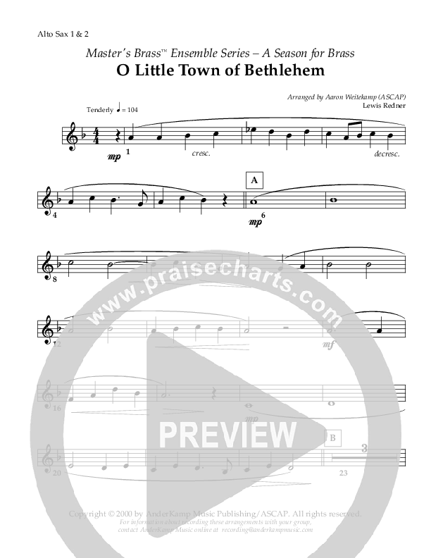 O Little Town Of Bethlehem (Instrumental) Alto Sax 1/2 ()
