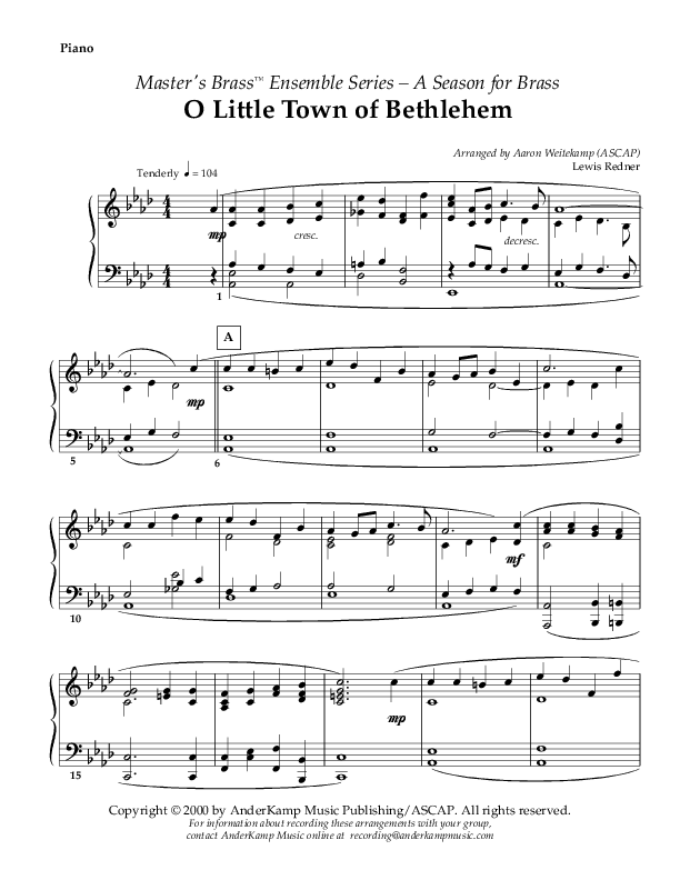 O Little Town Of Bethlehem (Instrumental) Piano Sheet ()