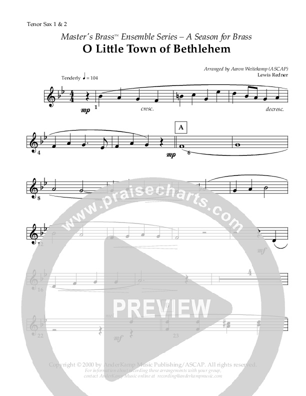 O Little Town Of Bethlehem (Instrumental) Tenor Sax 1/2 ()