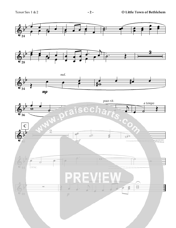 O Little Town Of Bethlehem (Instrumental) Tenor Sax 1/2 ()