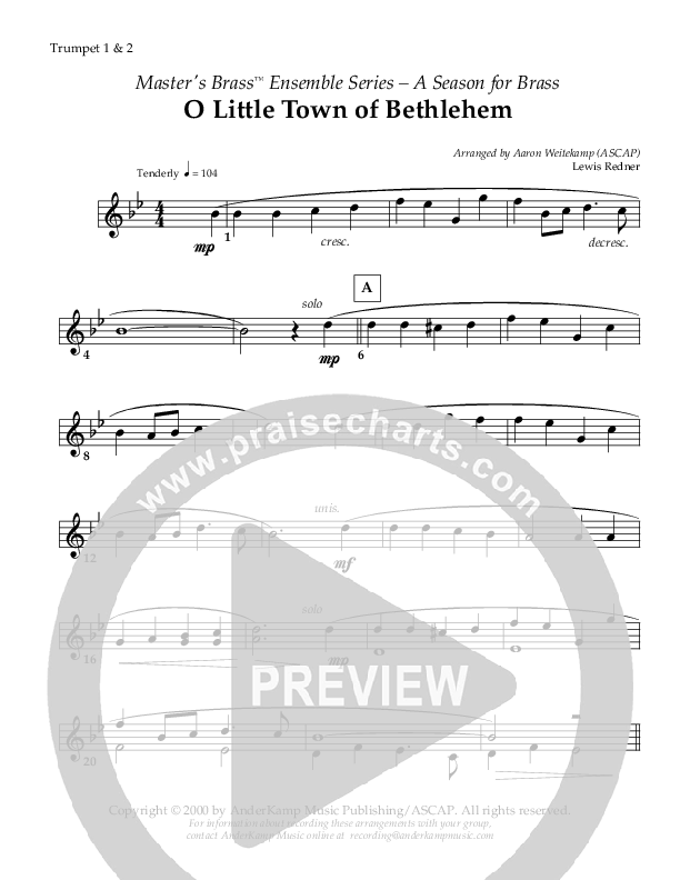 O Little Town Of Bethlehem (Instrumental) Trumpet 1,2 ()