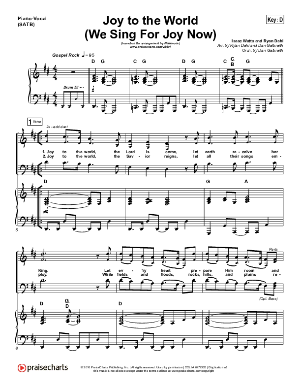 Joy To The World (We Sing For Joy Now) Piano/Vocal (SATB) (Illuminous Band)