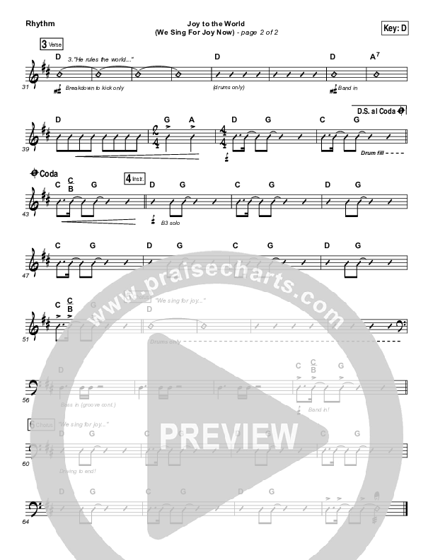 Joy To The World (We Sing For Joy Now) Rhythm Chart (Illuminous Band)