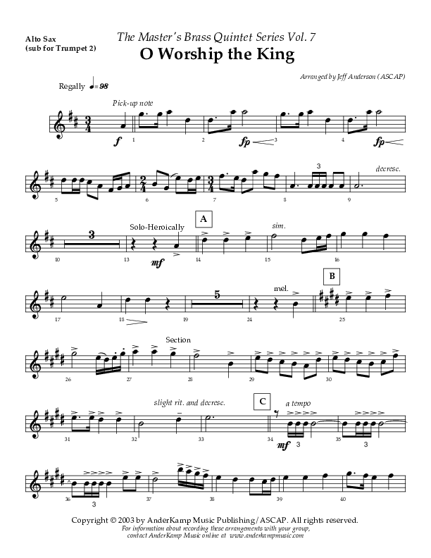 O Worship The King (Instrumental) Alto Sax (AnderKamp Music)