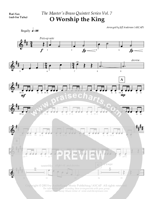 O Worship The King (Instrumental) Bari Sax (AnderKamp Music)