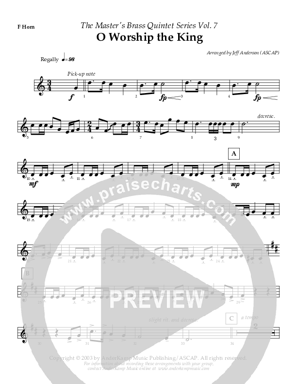 O Worship The King (Instrumental) French Horn (AnderKamp Music)