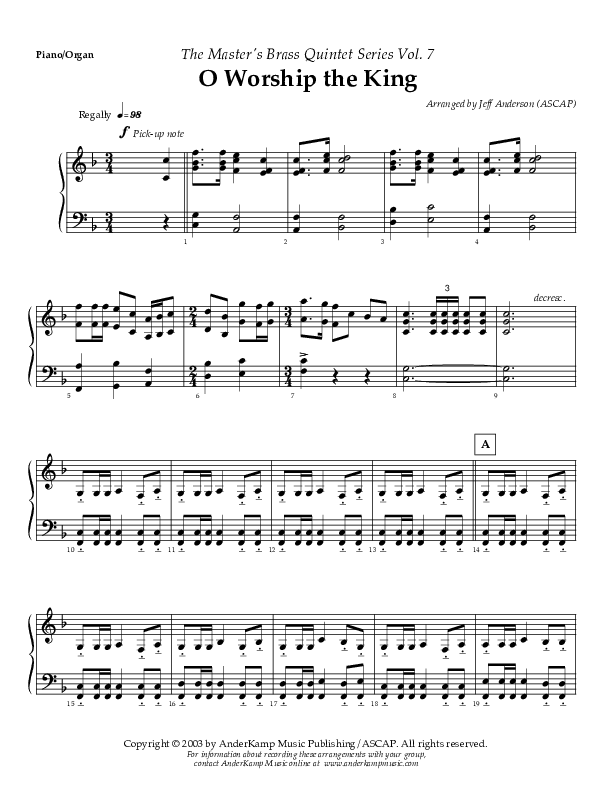 O Worship The King (Instrumental) Piano Sheet (AnderKamp Music)