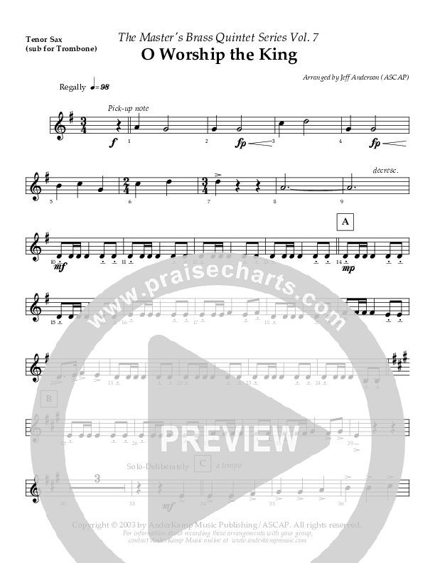 O Worship The King (Instrumental) Tenor Sax 2 (AnderKamp Music)