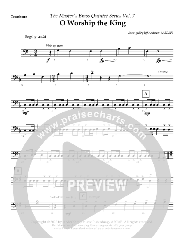 O Worship The King (Instrumental) Trombone (AnderKamp Music)