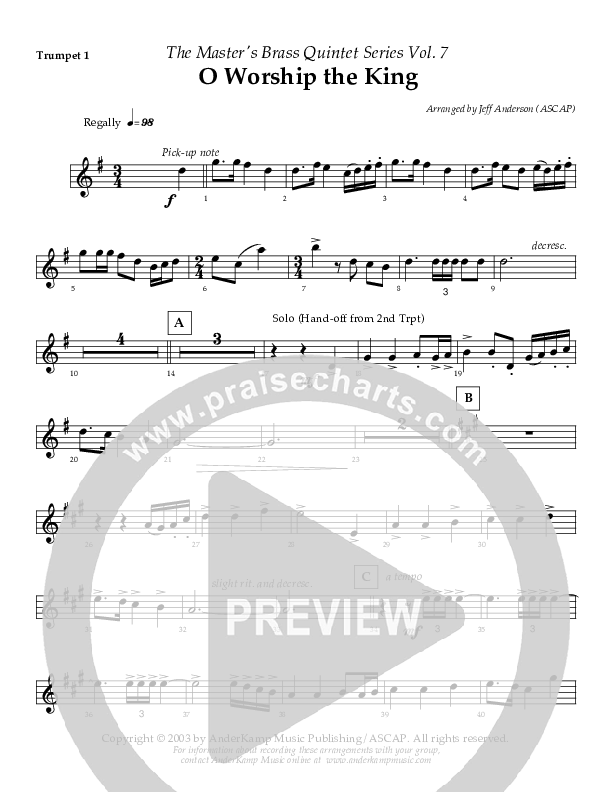O Worship The King (Instrumental) Trumpet 1 (AnderKamp Music)