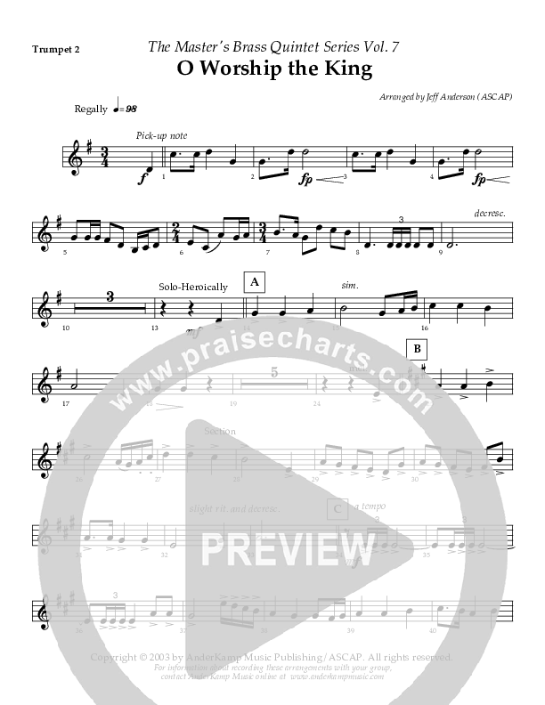 O Worship The King (Instrumental) Trumpet 2 (AnderKamp Music)