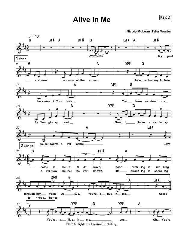 Alive In Me Lead Sheet (Highlands Worship)