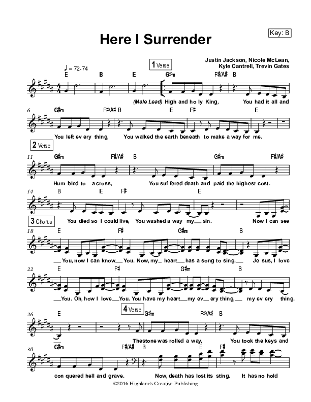 Here I Surrender Lead Sheet (Highlands Worship)