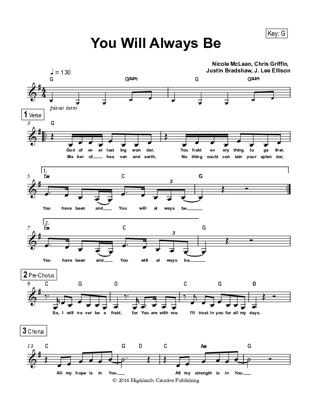 You Will Always Be Lead Sheet (Highlands Worship)