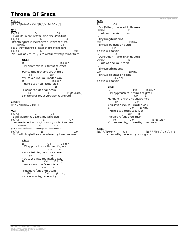 Throne Of Grace Chords & Lyrics (Highlands Worship)