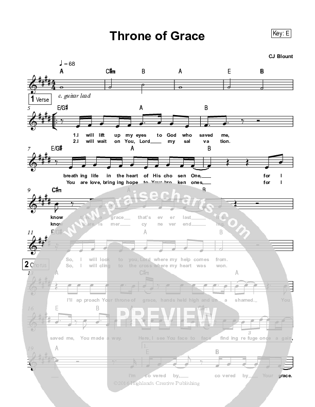 Throne Of Grace Lead Sheet (Highlands Worship)