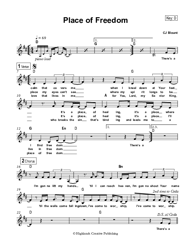 Place Of Freedom Lead Sheet (Highlands Worship)