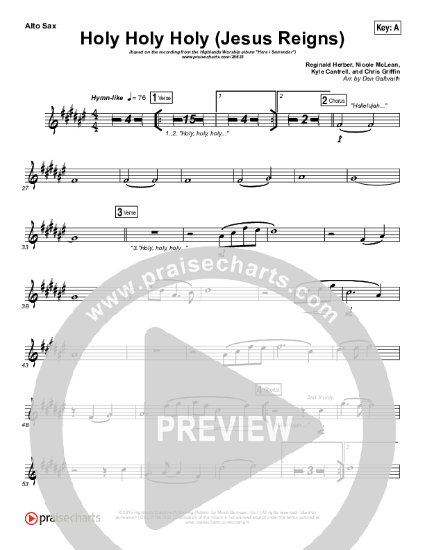 Holy Holy Holy (Jesus Reigns) Alto Sax (Highlands Worship)