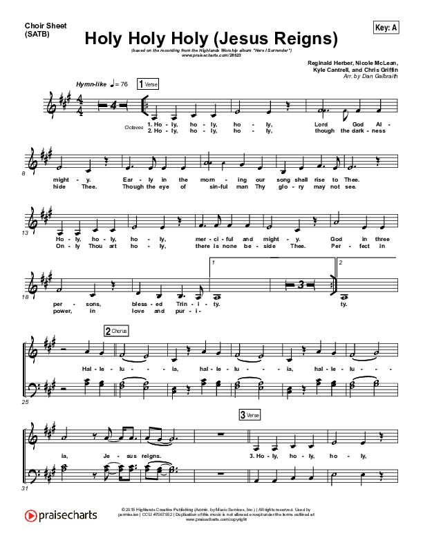 Holy Holy Holy (Jesus Reigns) Choir Sheet (SATB) (Highlands Worship)