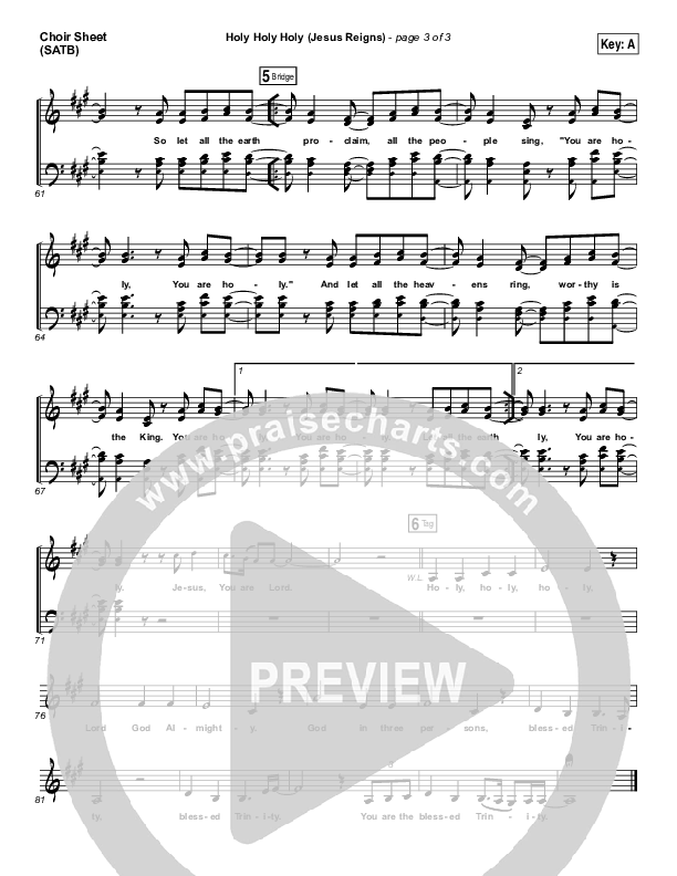 Holy Holy Holy (Jesus Reigns) Choir Sheet (SATB) (Highlands Worship)