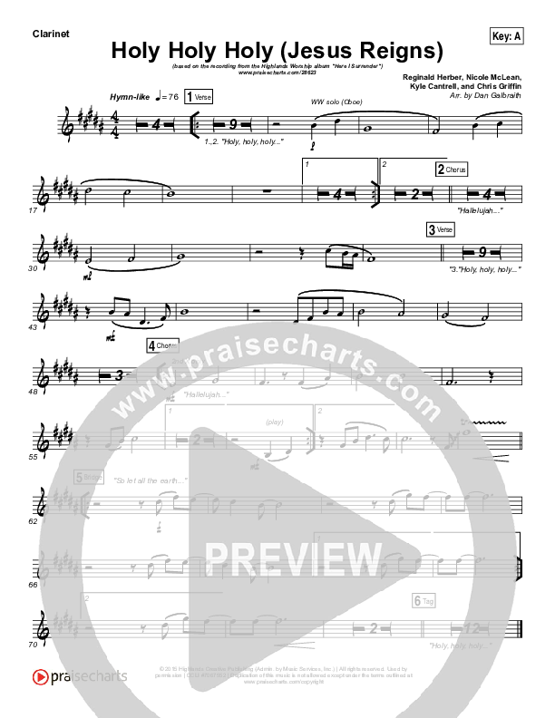Holy Holy Holy (Jesus Reigns) Clarinet (Highlands Worship)