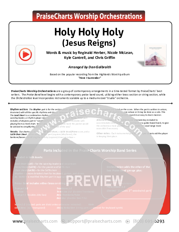 Holy Holy Holy (Jesus Reigns) Cover Sheet (Highlands Worship)
