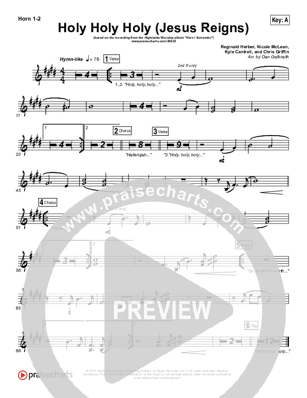 Holy Holy Holy (Jesus Reigns) French Horn 1/2 (Highlands Worship)