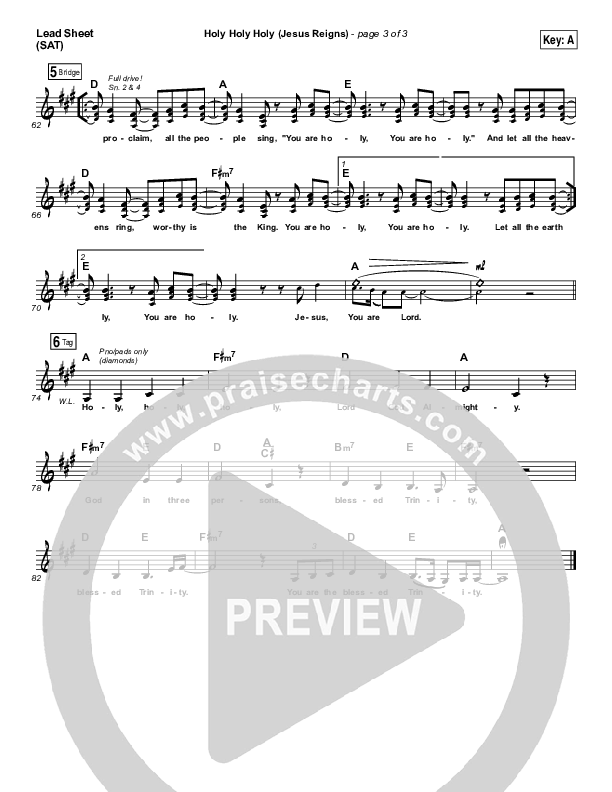 Holy Holy Holy (Jesus Reigns) Lead Sheet (SAT) (Highlands Worship)
