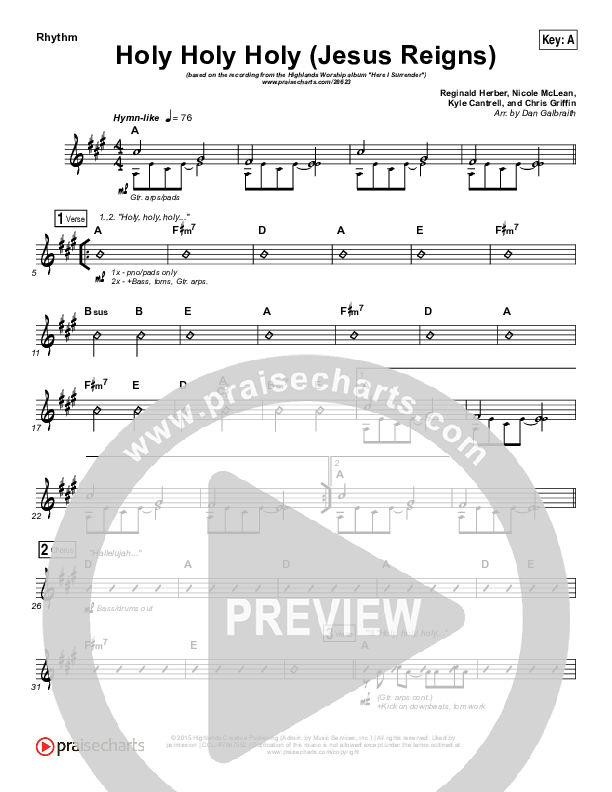 Holy Holy Holy (Jesus Reigns) Rhythm Chart (Highlands Worship)