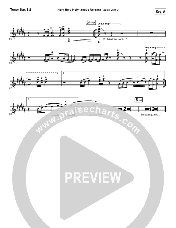 Holy Holy Holy (Jesus Reigns) Tenor Sax 1/2 (Highlands Worship)