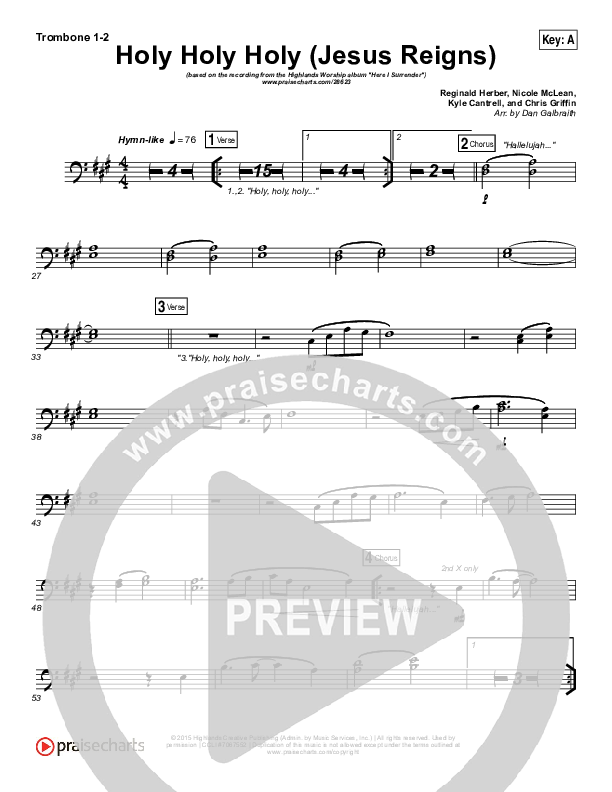 Holy Holy Holy (Jesus Reigns) Trombone 1/2 (Highlands Worship)