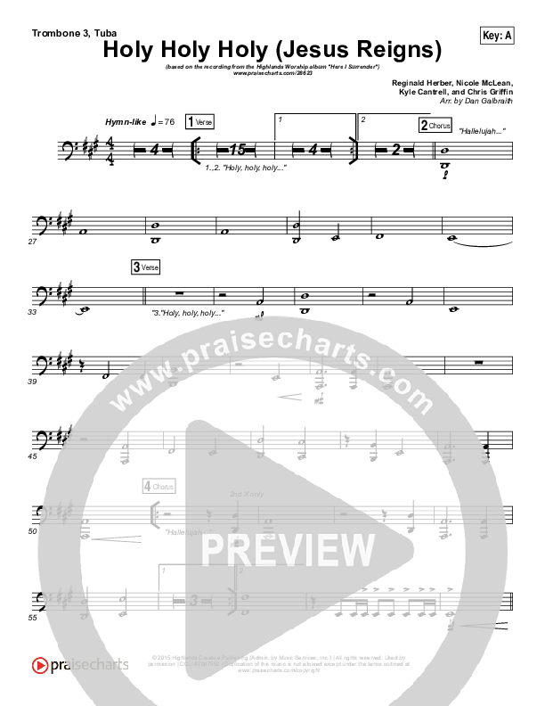 Holy Holy Holy (Jesus Reigns) Trombone 3/Tuba (Highlands Worship)