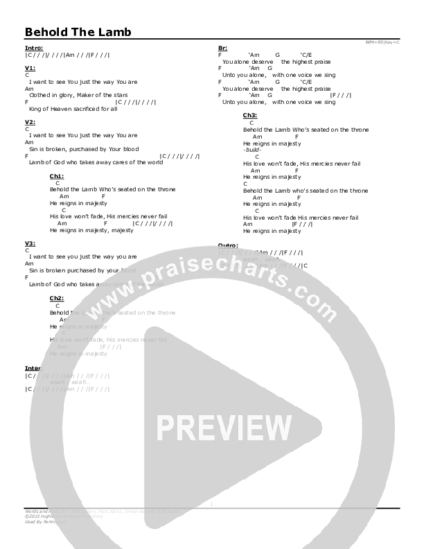 Behold The Lamb Chords & Lyrics (Highlands Worship)