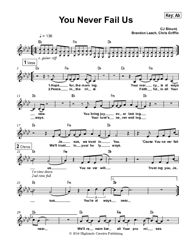 You Never Fail Us Lead Sheet (Highlands Worship)