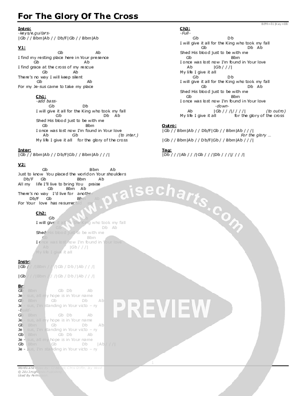 For the Glory of the Cross Chords & Lyrics (Highlands Worship)