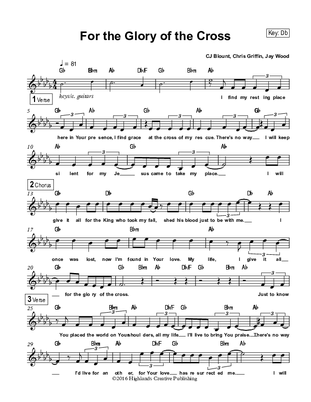 For the Glory of the Cross Lead Sheet (Highlands Worship)