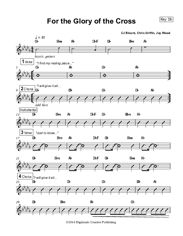 For the Glory of the Cross Rhythm Chart (Highlands Worship)