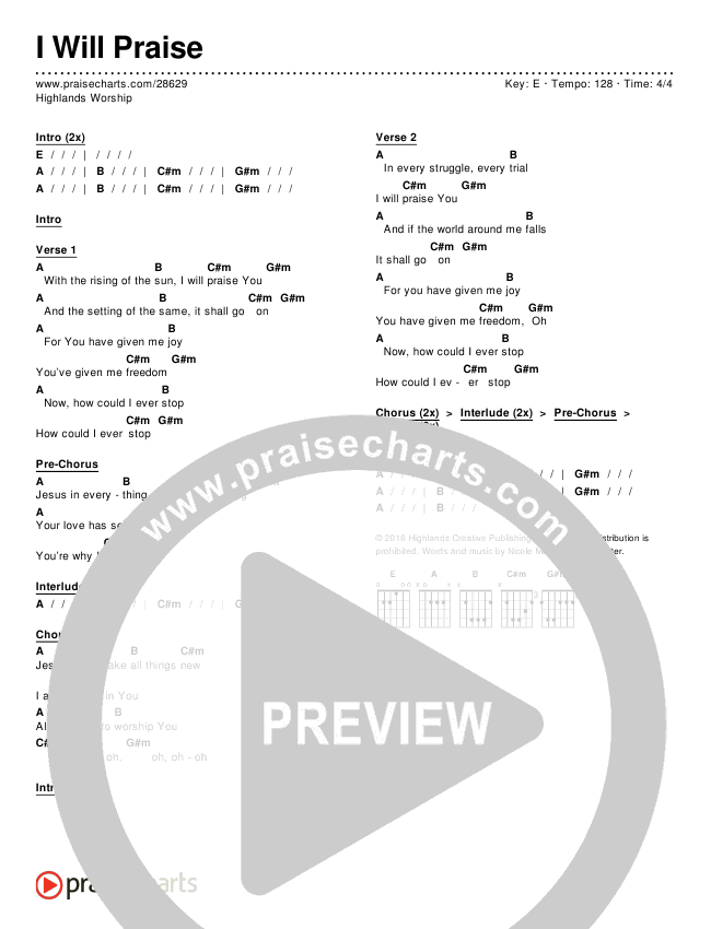 I Will Praise Chords & Lyrics (Highlands Worship)