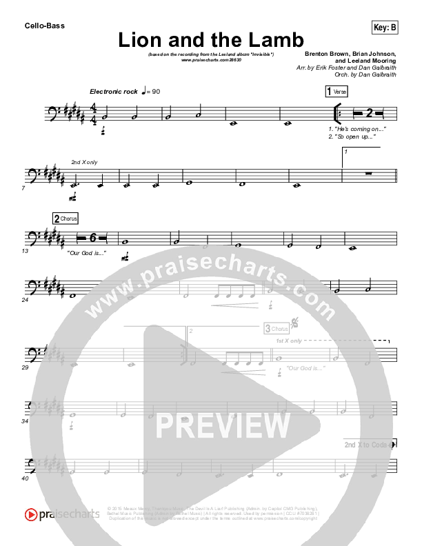 The Lion And The Lamb Cello/Bass (Leeland)