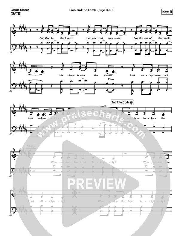 The Lion And The Lamb Choir Sheet (SATB) (Leeland)