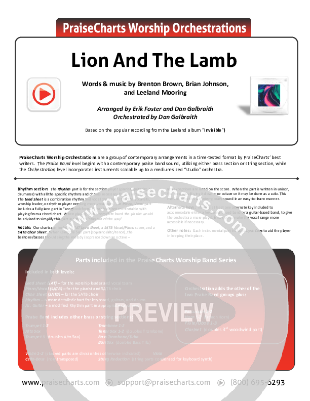 Lion And The Lamb Cover Sheet (Leeland)