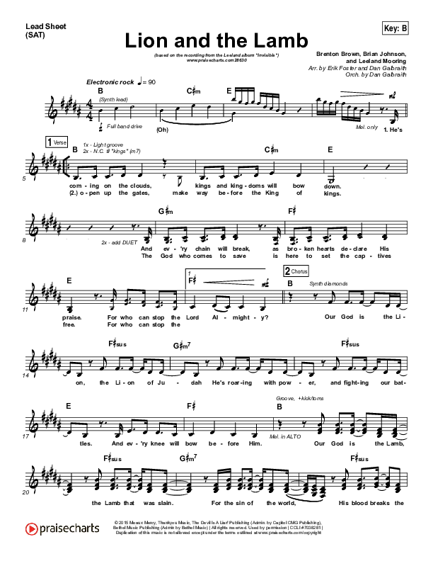 The Lion And The Lamb Lead Sheet (SAT) (Leeland)