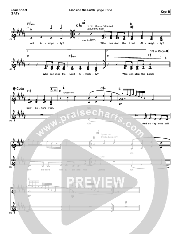 The Lion And The Lamb Lead Sheet (SAT) (Leeland)