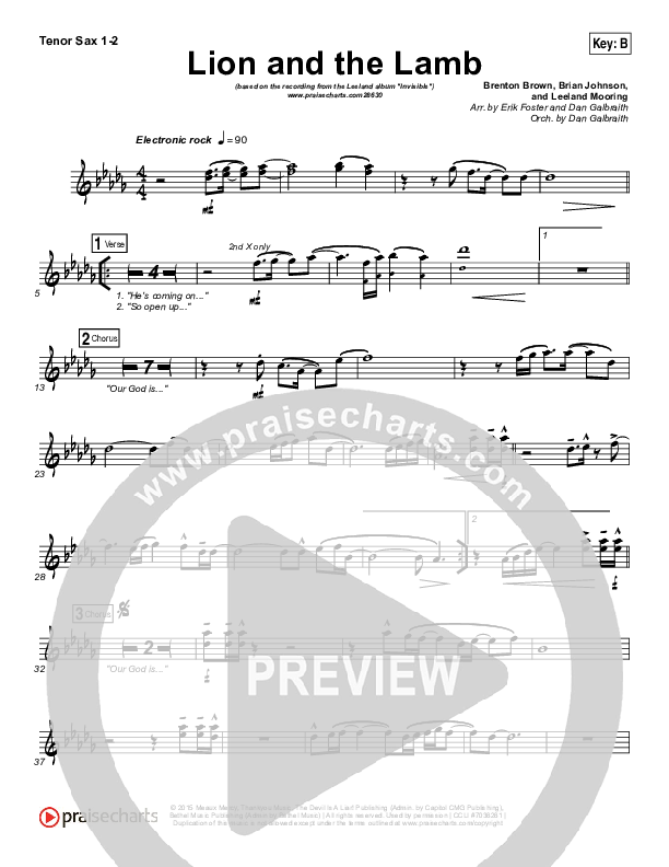 The Lion And The Lamb Tenor Sax 1/2 (Leeland)